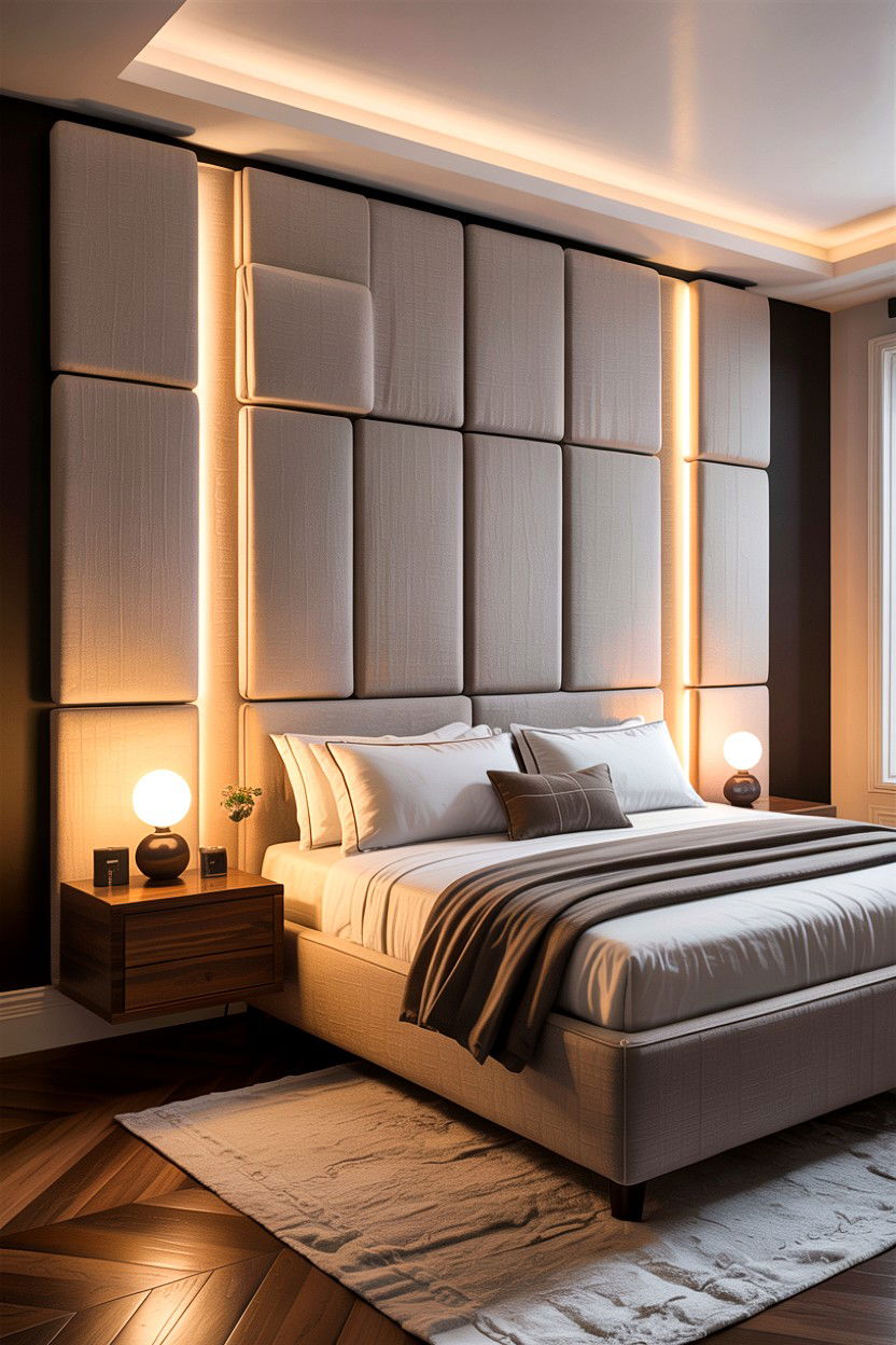 Wall mounted linen headboard - 30 bedroom linen headboards