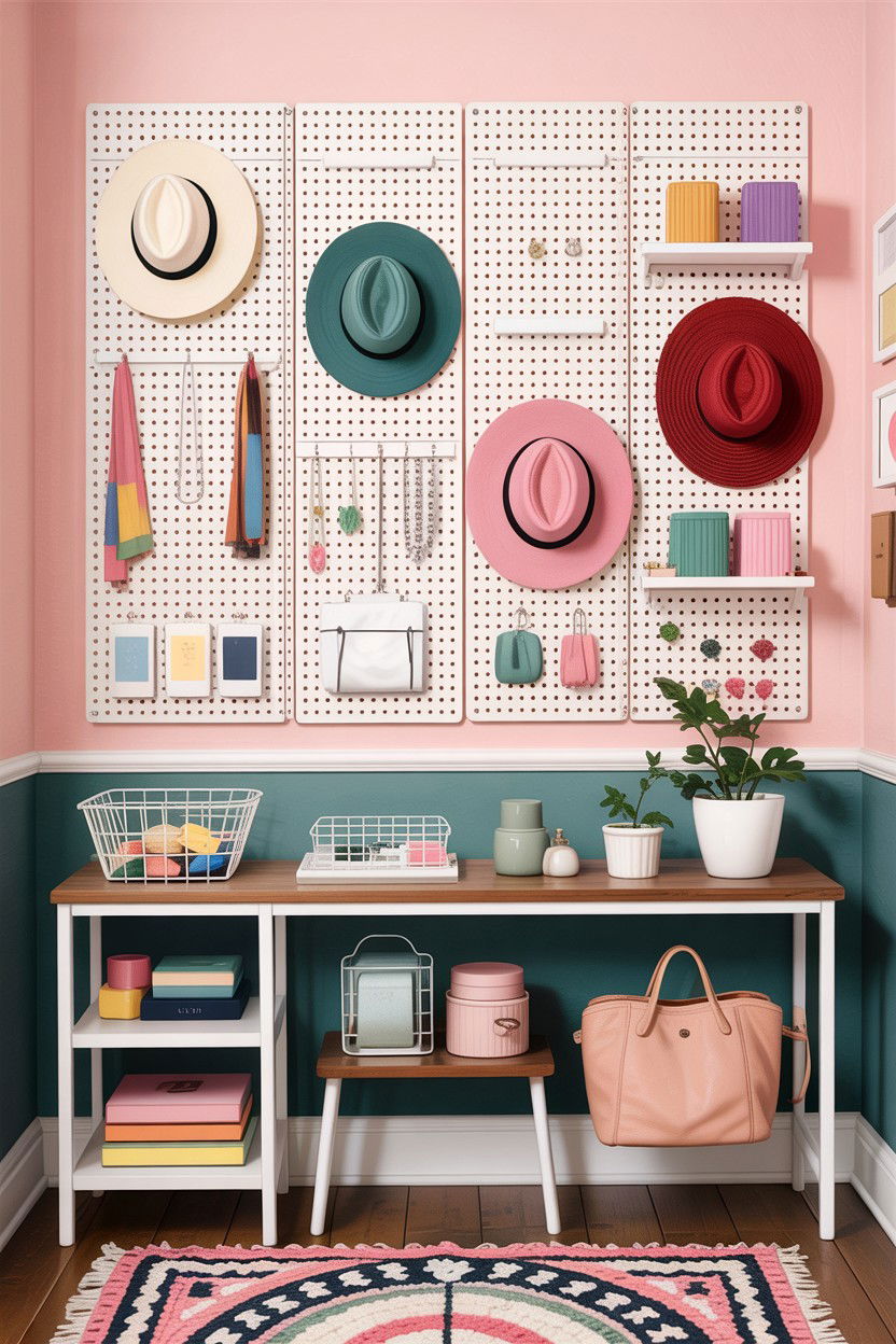 Wall pegboard system - 30 bedroom organization ideas