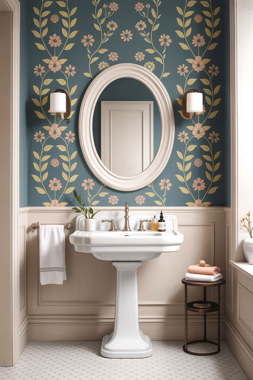 Wallpaper Accent Wall - 30 DIY bathroom decor ideas