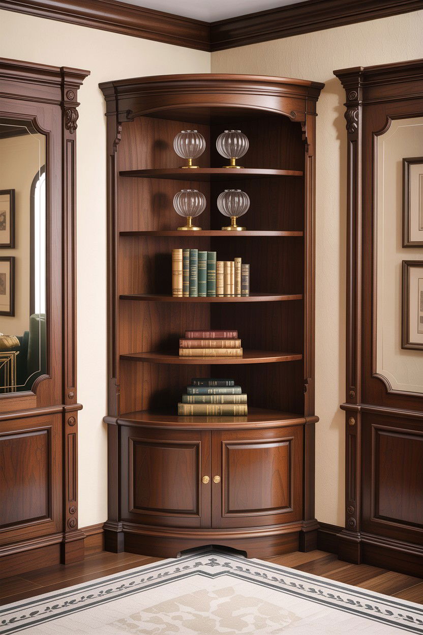 Walnut corner display shelf - 30 living room corner shelf ideas