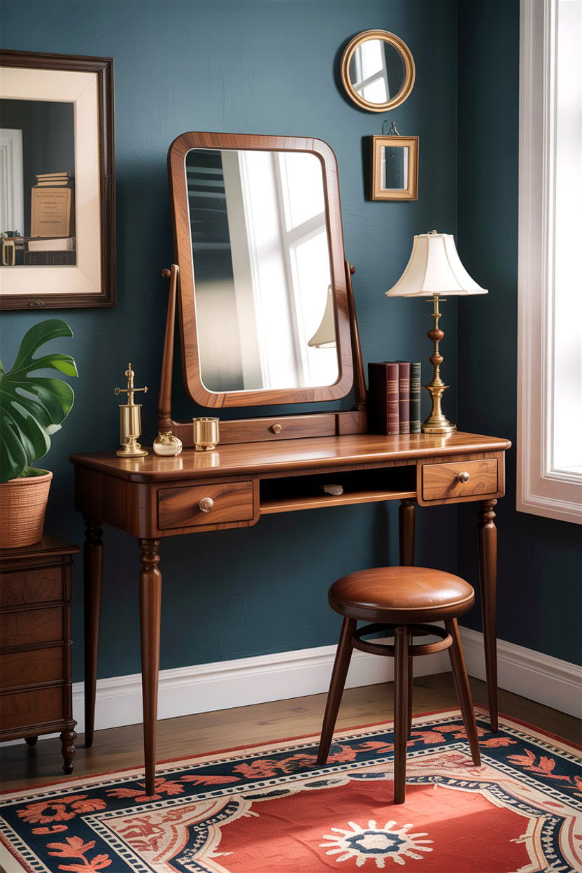Walnut vintage vanity mirror - 30 bedroom vintage vanity ideas