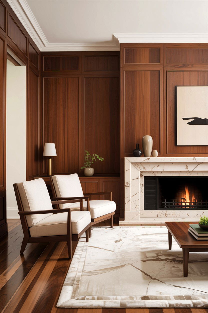 Walnut wood paneling living room - 30 warm brown living room ideas