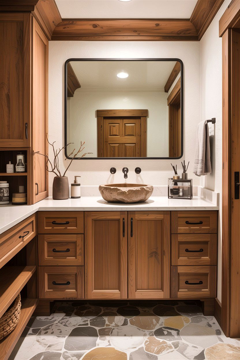 Warm Wood Vanity - 30 cool neutral bathroom ideas