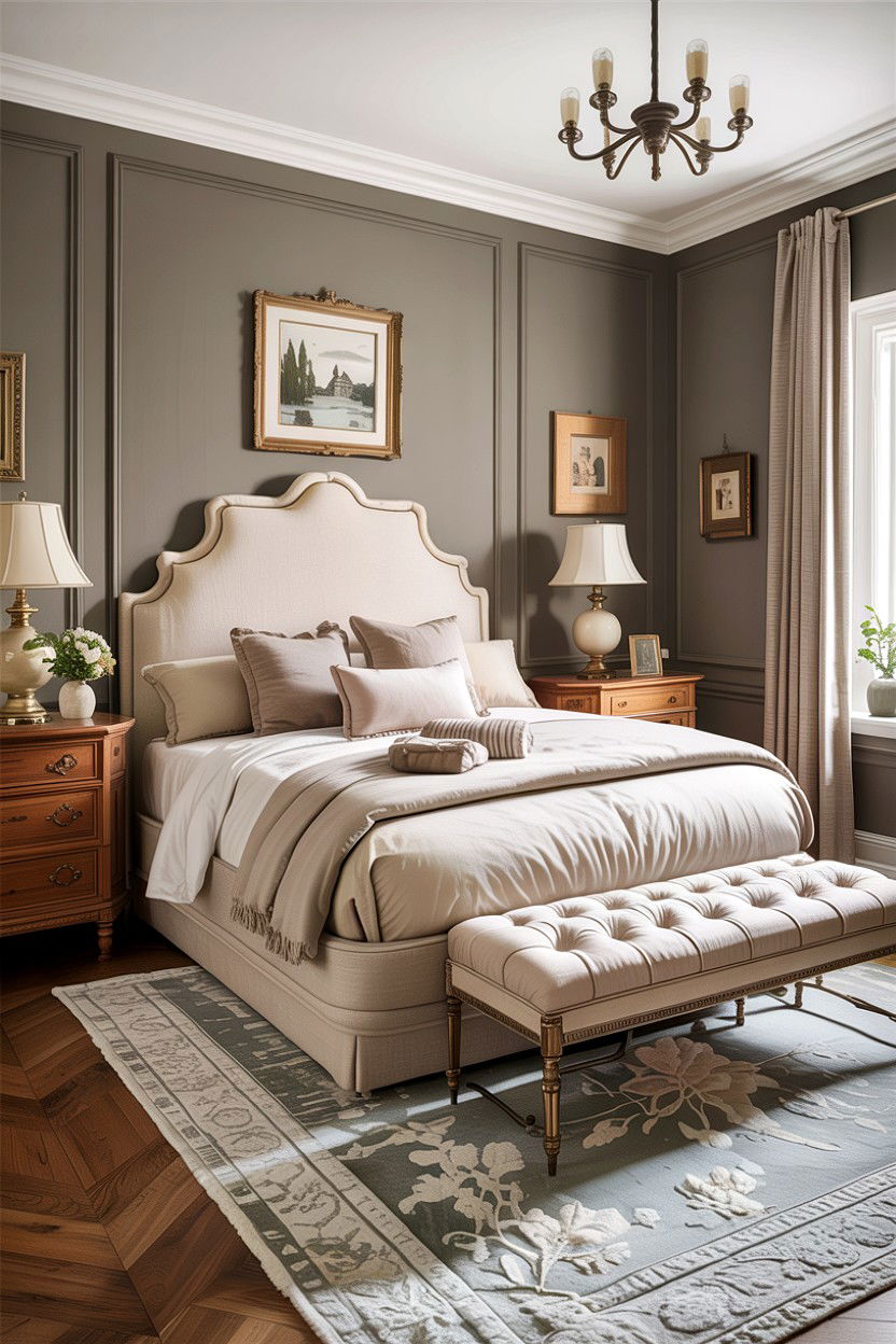 Warm grey bedroom with cream accents - 30 traditional grey bedroom ideas