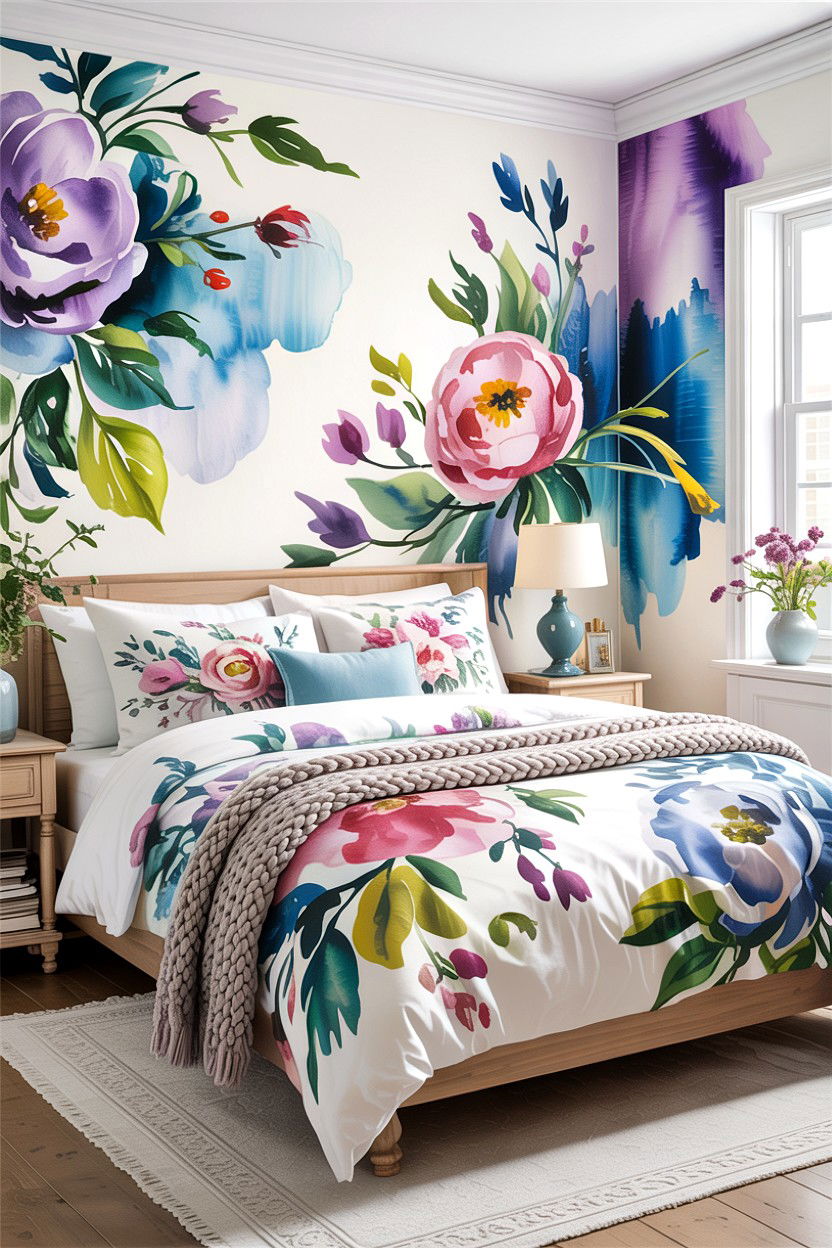 Watercolor floral duvet - 30 bedroom floral bedding ideas