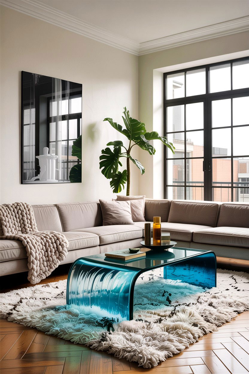 Waterfall Glass Coffee Table - 30 living room glass coffee tables