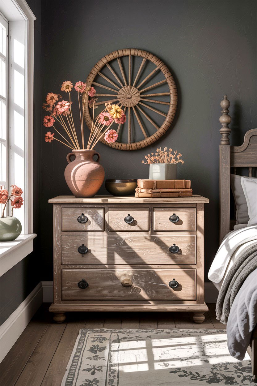 Weathered Oak Dresser - 30 rustic grey bedroom ideas