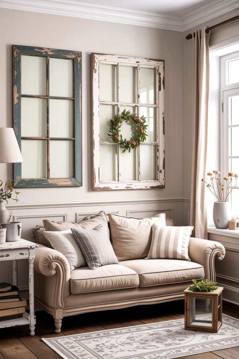 Weathered Window Frames - 30 French shabby chic living room ideas
