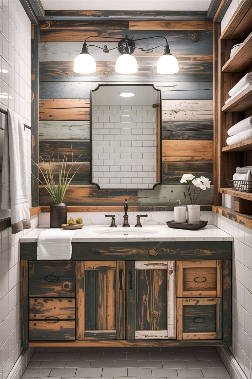 Weathered Wood Bathroom Accent - 30 industrial bathroom ideas
