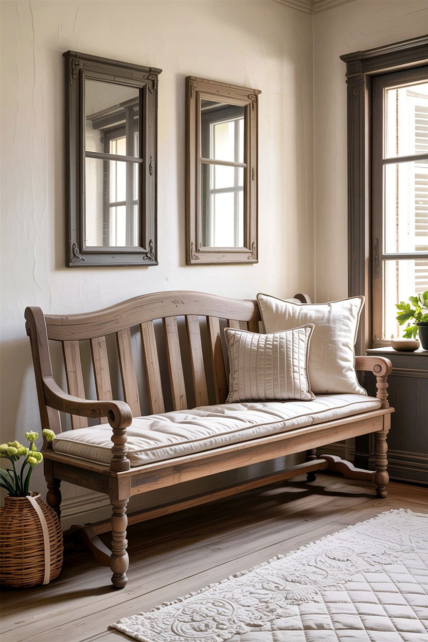 Weathered wood bench - 30 living room Provence furniture ideas