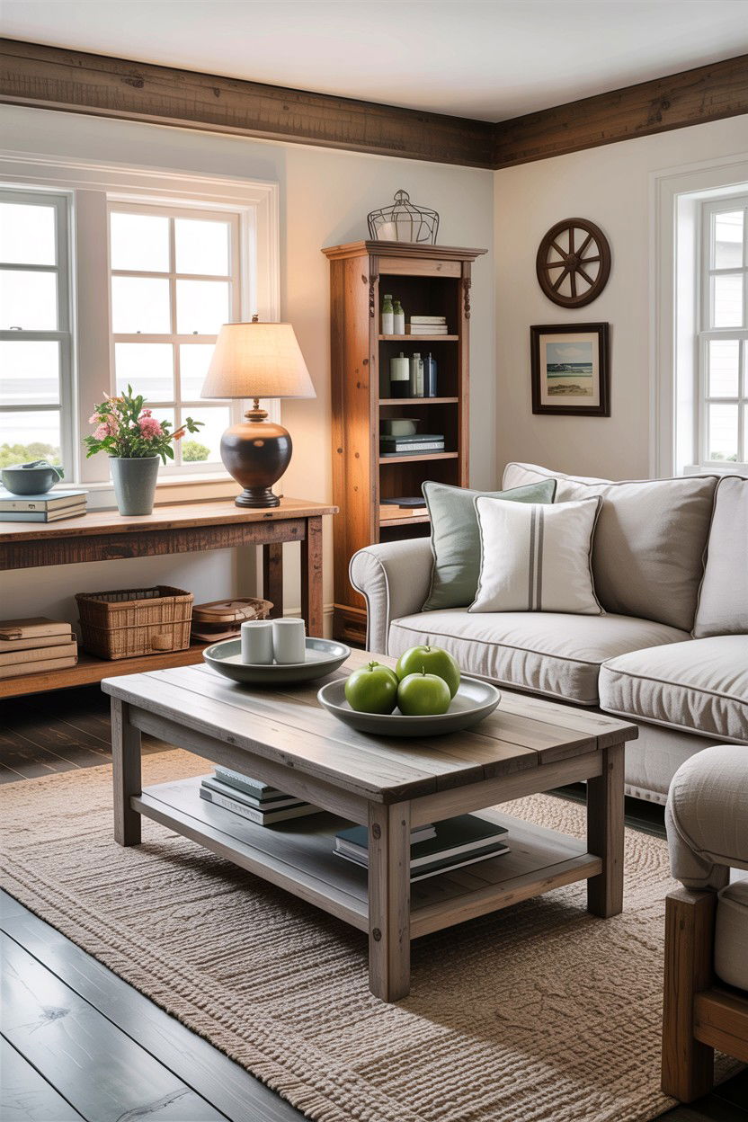 Weathered wood furniture - 30 cape cod living room ideas