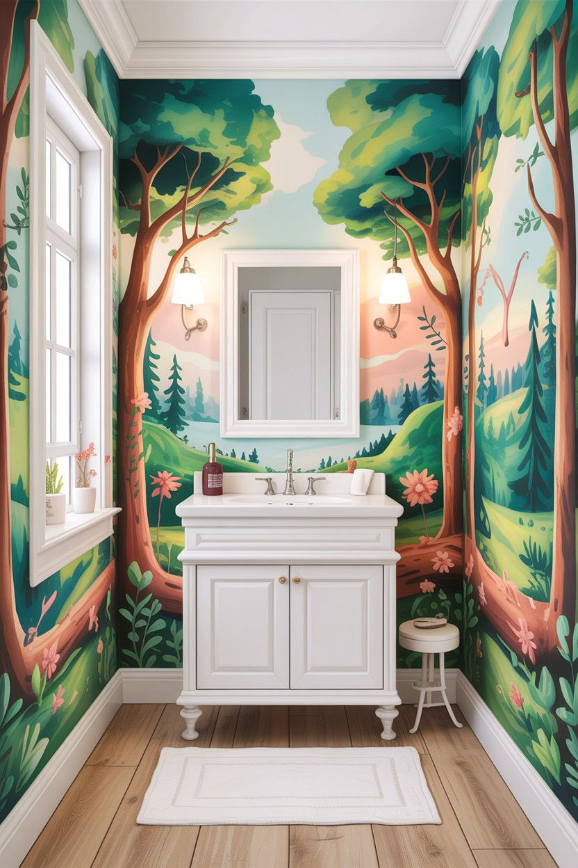 Whimsical wallpaper bathroom - 30 children's bathroom ideas