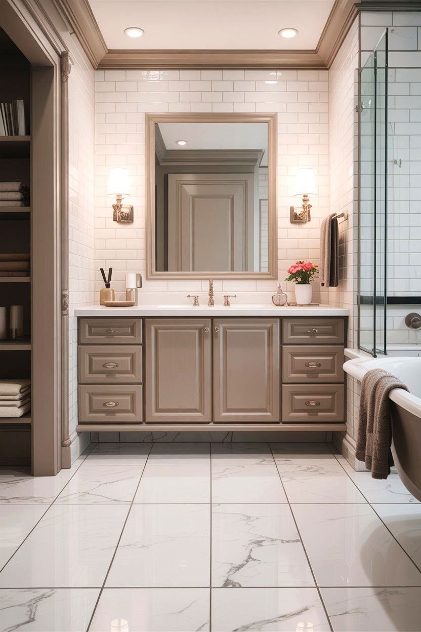 White Bathroom Floor - 30 taupe and white bathroom ideas