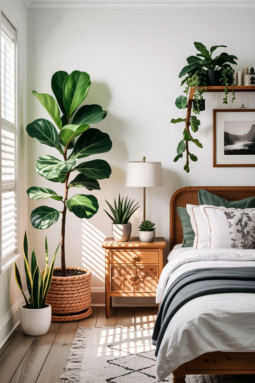 White Bedroom With Indoor Plants Decor - 30 scandinavian white bedroom ideas