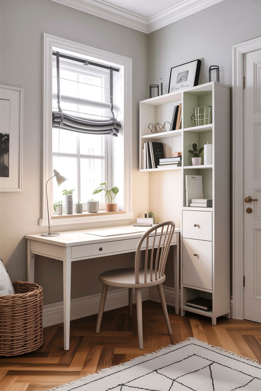 White Bedroom With Minimalist Desk Nook - 30 scandinavian white bedroom ideas