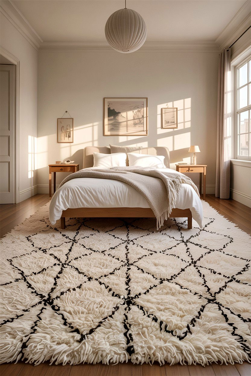 White Bedroom With Textured Wool Rug - 30 scandinavian white bedroom ideas