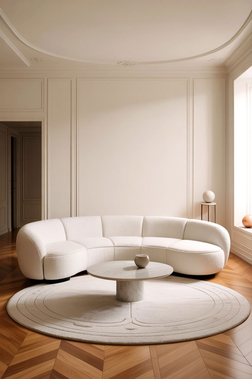 White Boucle Curved Sofa - 30 living room curved sofa ideas