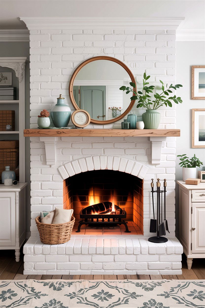 White Brick Fireplace - 30 living room fireplace mantel ideas