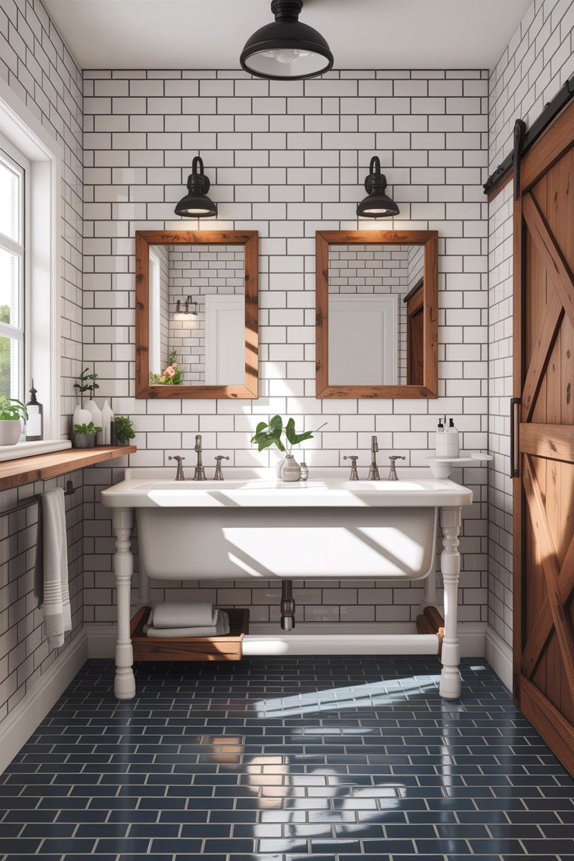 White Brick Tile Dark Grey Grout - 30 contrasting grout bathroom ideas