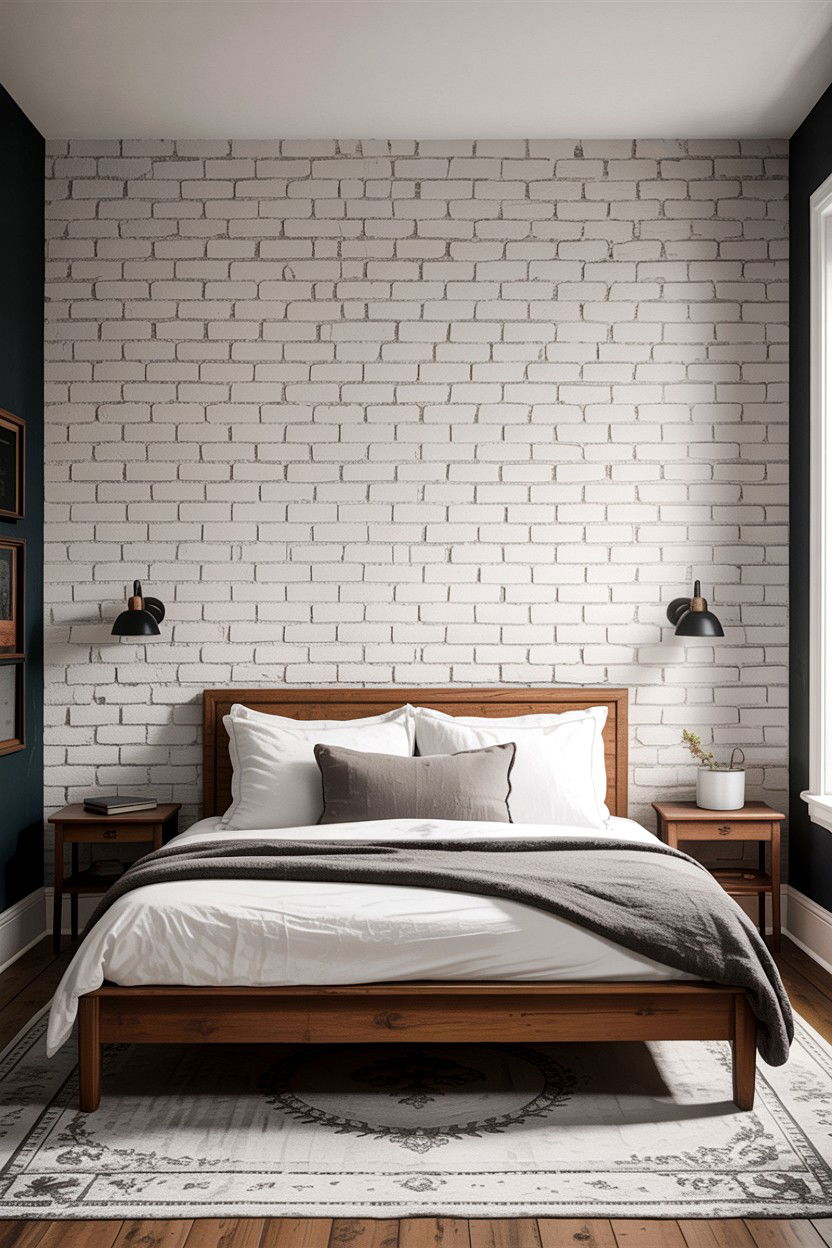 White Brick Wall - 30 rustic white bedroom ideas
