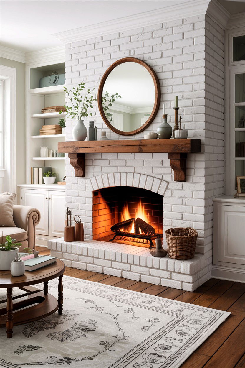 White Brick - 30 rustic white living room ideas