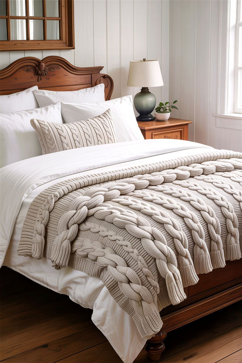 White Cable Knit Throw - 30 bedroom knit blankets