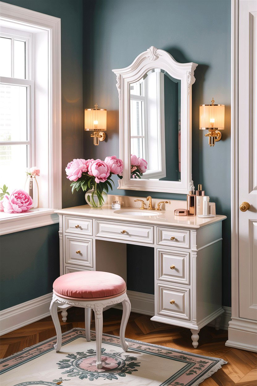 White Corner Vanity - 30 bedroom corner vanity ideas