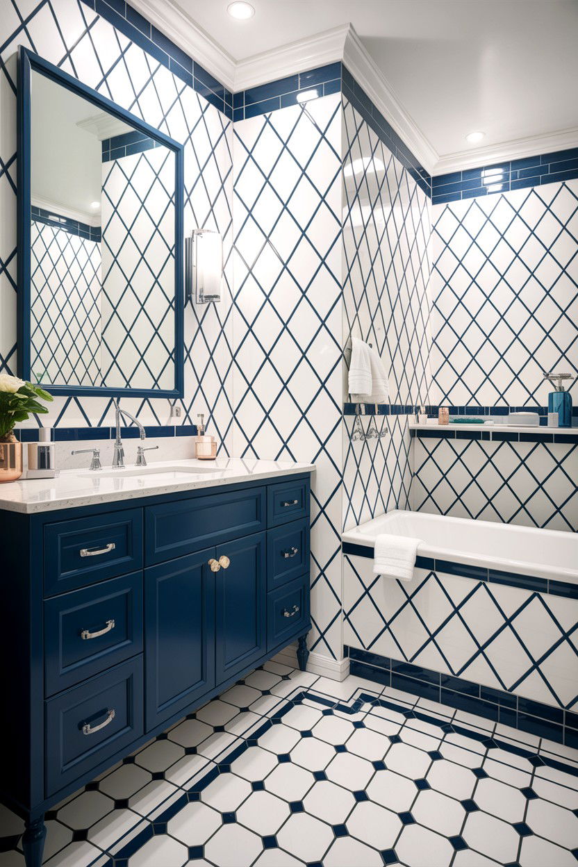 White Diamond Tile Navy Grout - 30 contrasting grout bathroom ideas