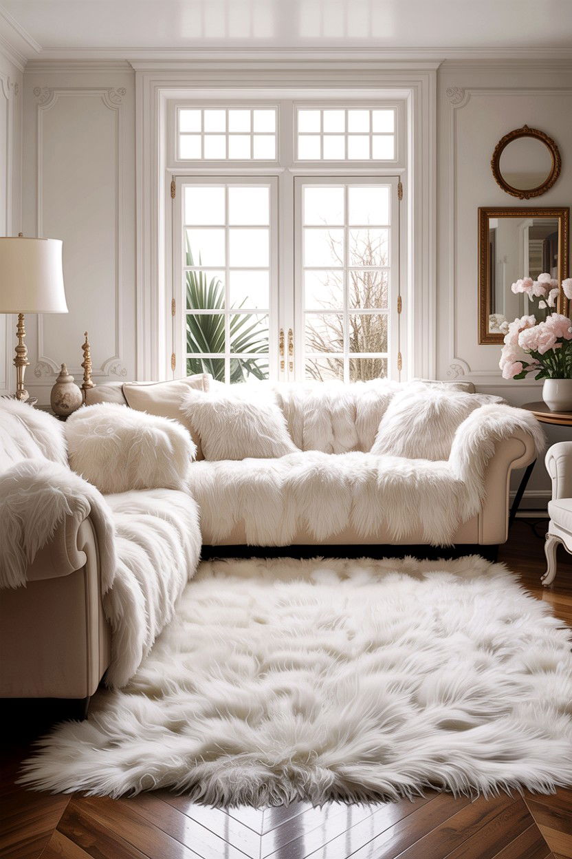 White Faux Fur Living Room - 30 faux fur living room ideas
