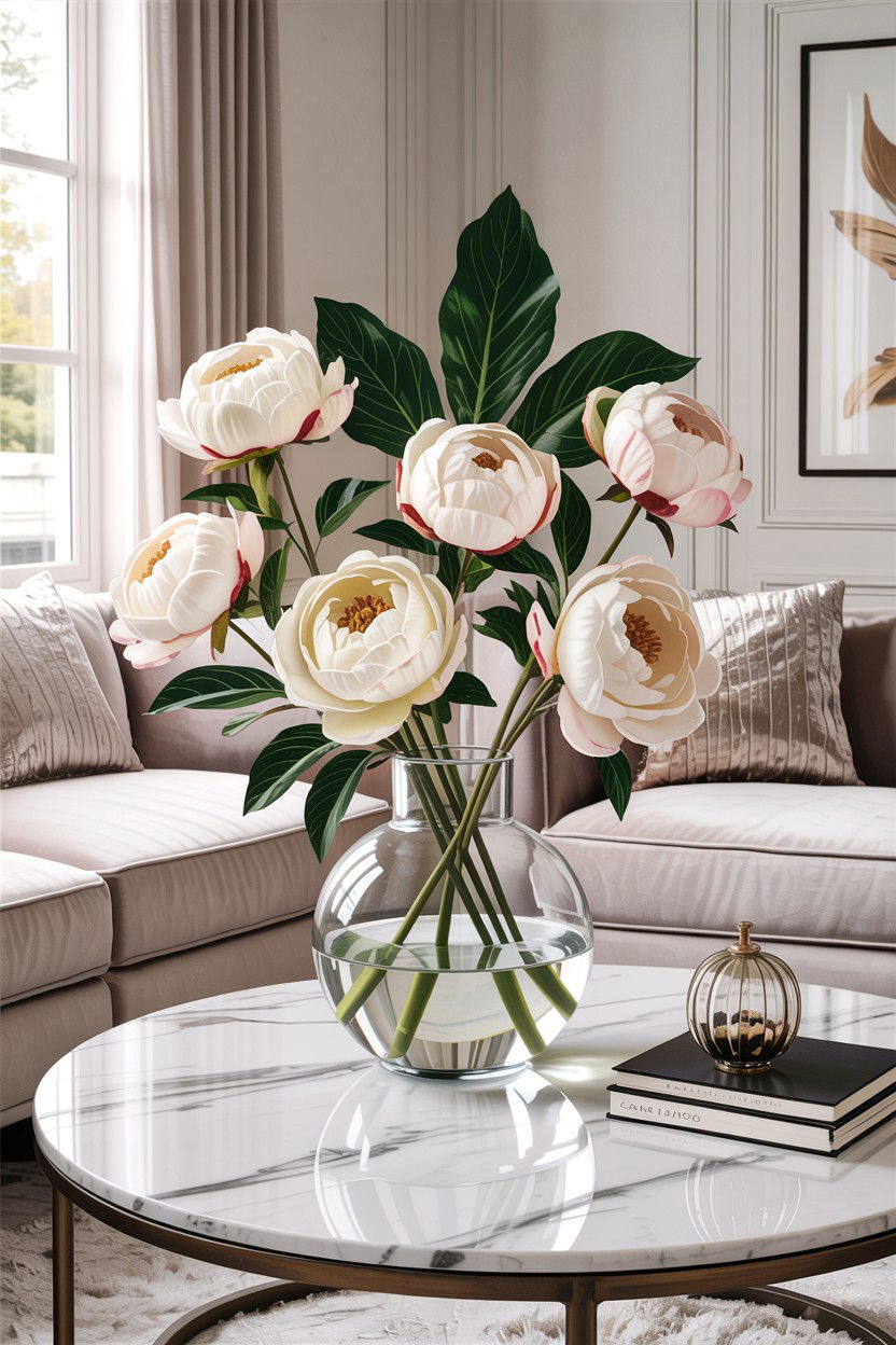 White Faux Peonies - 30 living room faux flowers