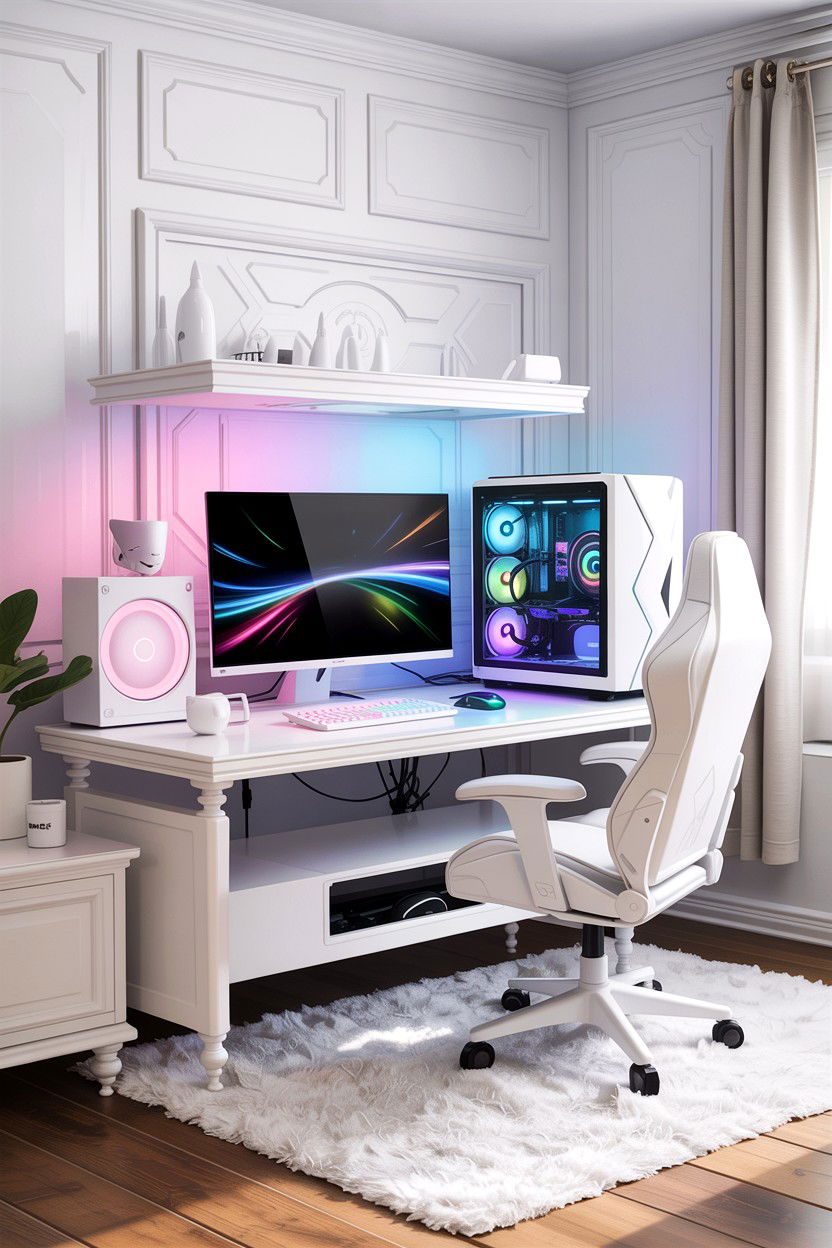 White Gaming Setup - 30 gamer setup bedroom ideas