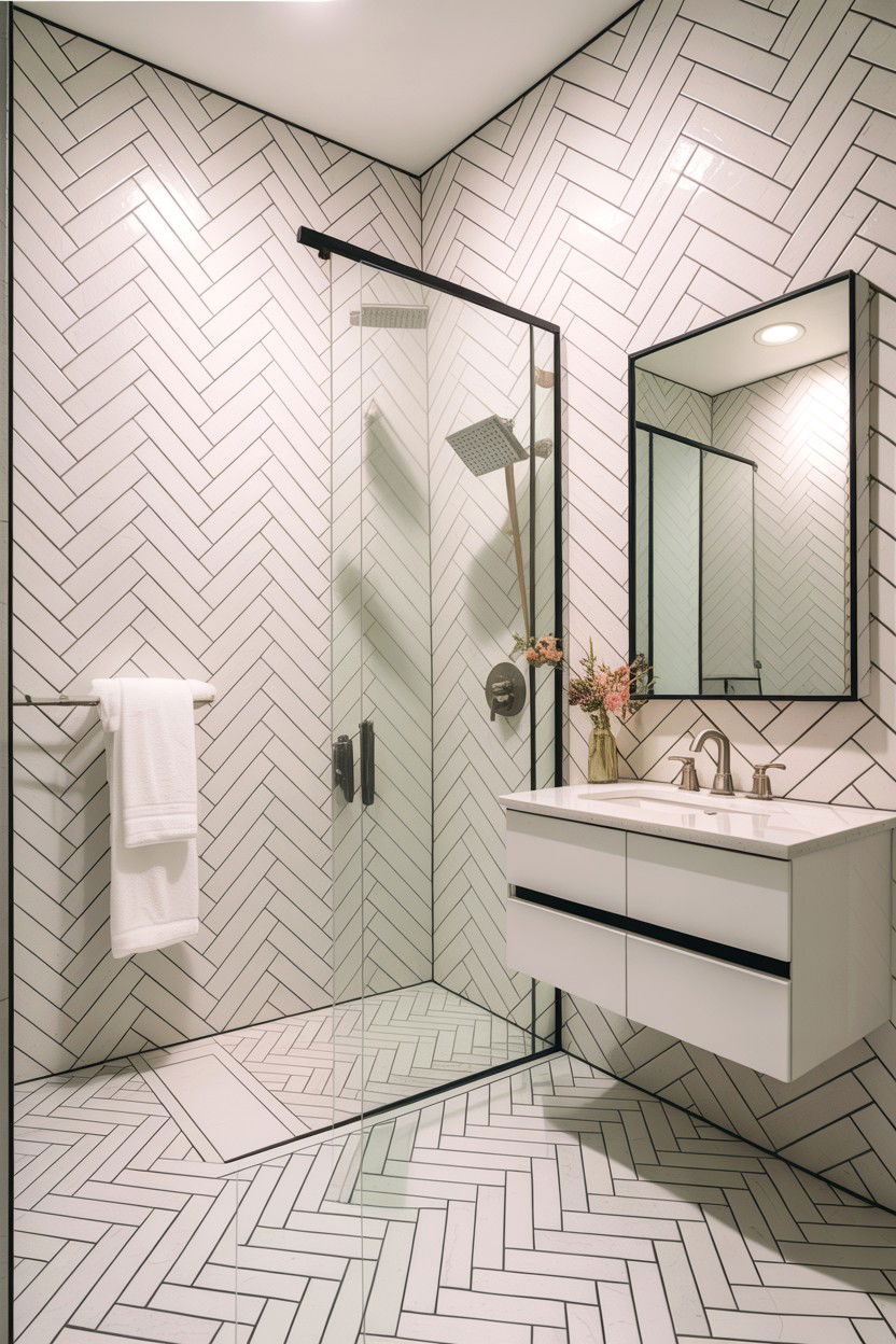 White Herringbone Tile Bathroom - 30 all white bathroom ideas