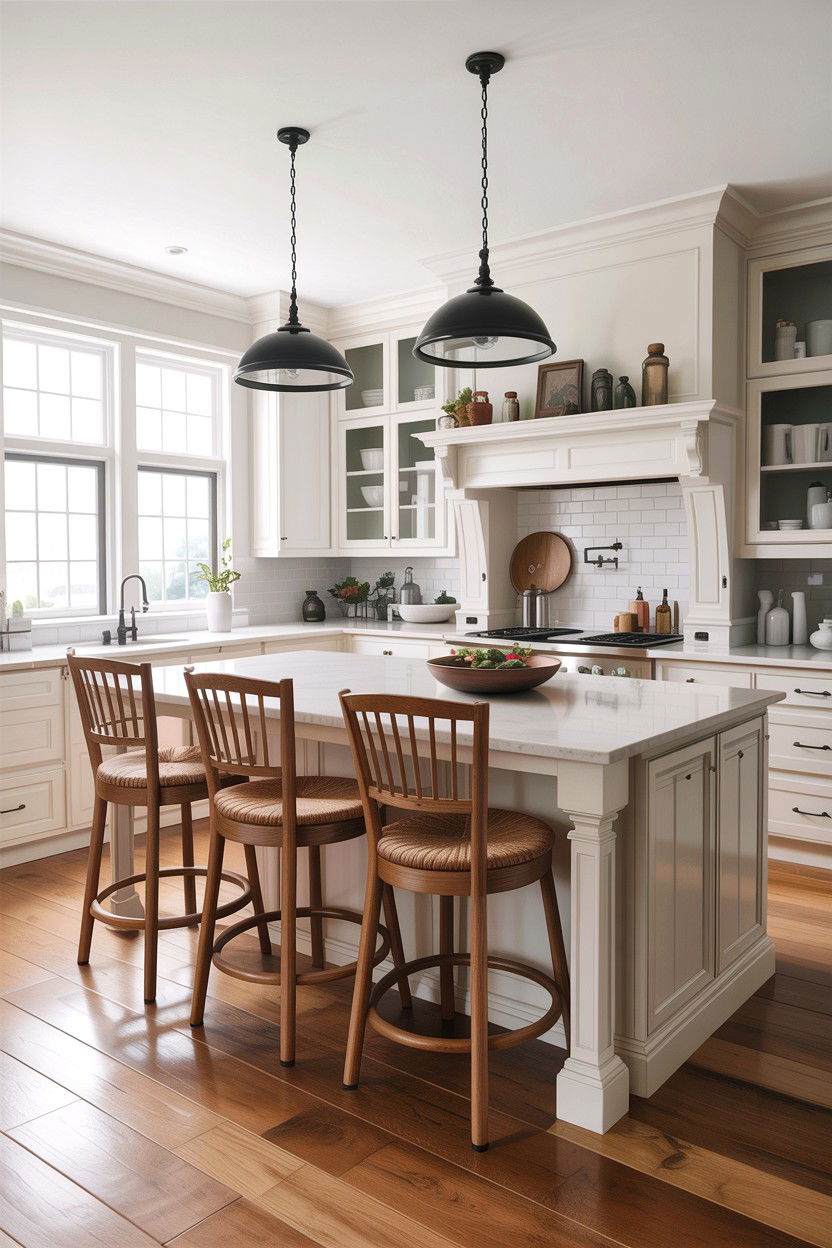 White Kitchen Island Tan Wood Stools - 30 tan and white kitchen ideas