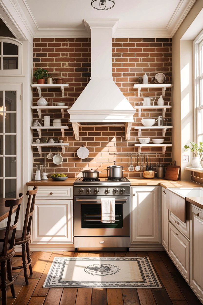 White Kitchen Tan Brick Wall - 30 tan and white kitchen ideas