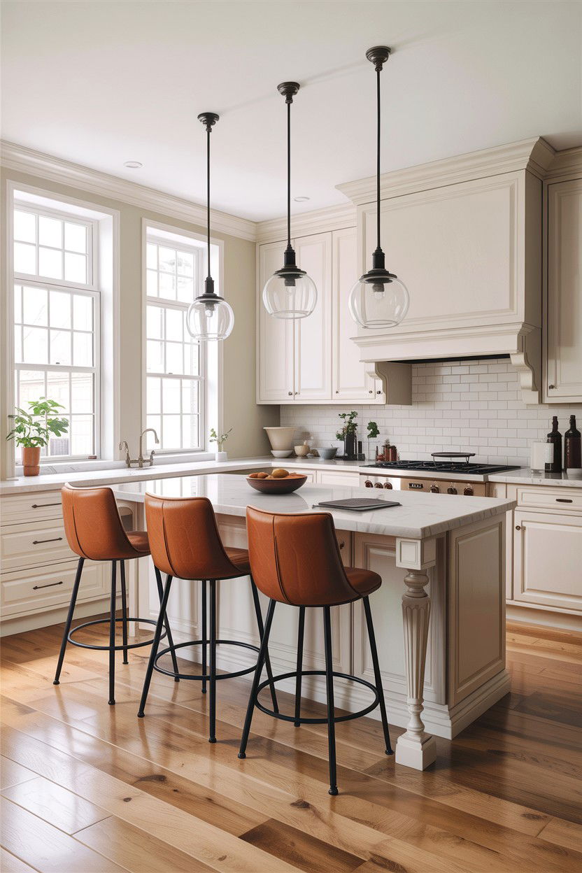 White Kitchen Tan Leather Bar Stools - 30 tan and white kitchen ideas