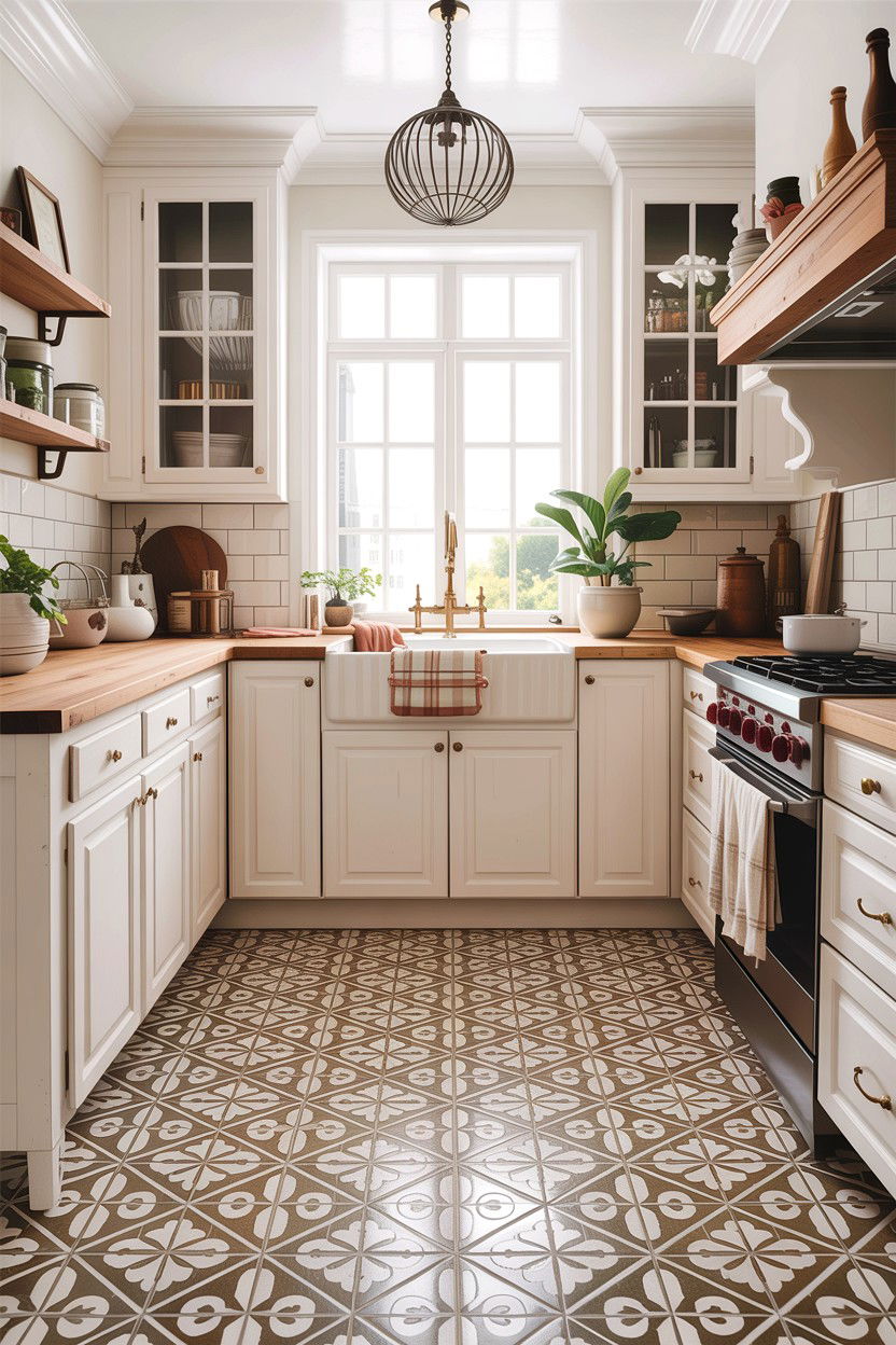 White Kitchen Tan Patterned Tile - 30 tan and white kitchen ideas