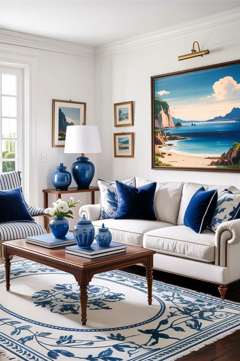 White Living Room With Blue Accents - 30 traditional white living room ideas