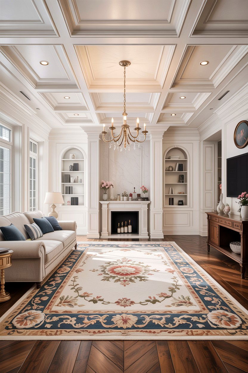 White Living Room With Coffered Ceiling - 30 traditional white living room ideas