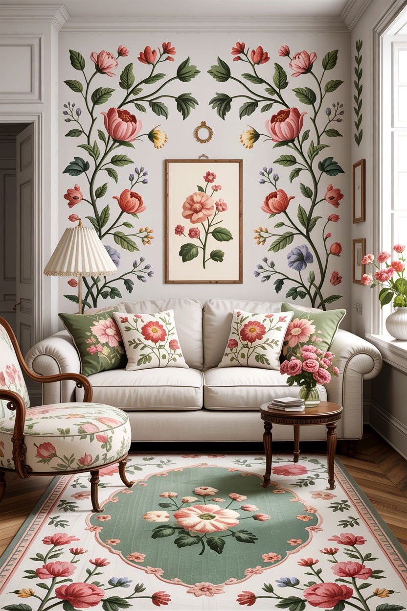 White Living Room With Floral Patterns - 30 traditional white living room ideas
