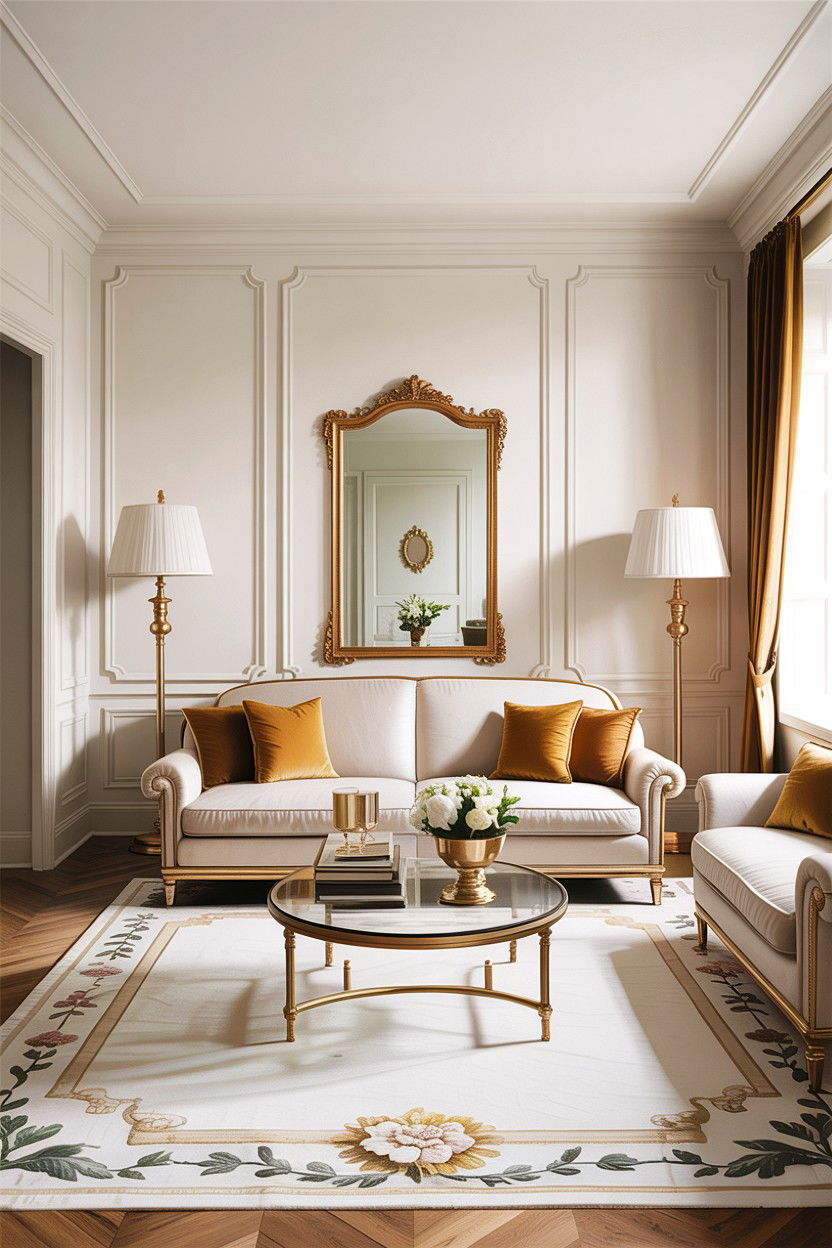 White Living Room With Gold Accents - 30 traditional white living room ideas