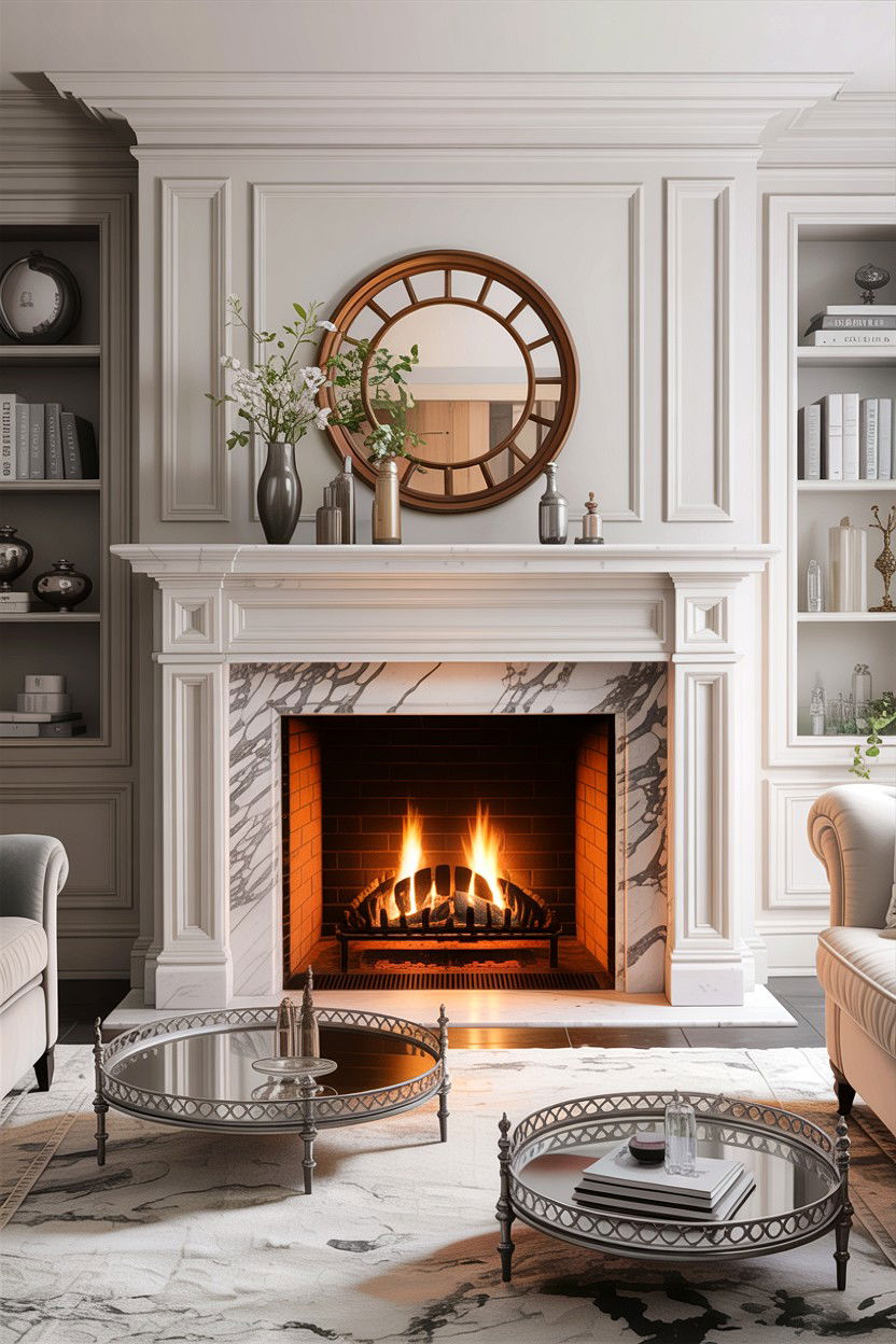 White Living Room With Marble Fireplace Surround - 30 traditional white living room ideas