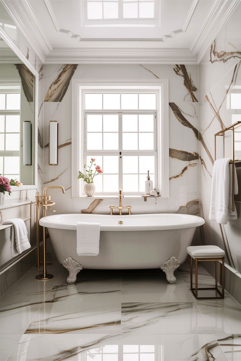 White Marble Bathroom - 30 taupe and white bathroom ideas