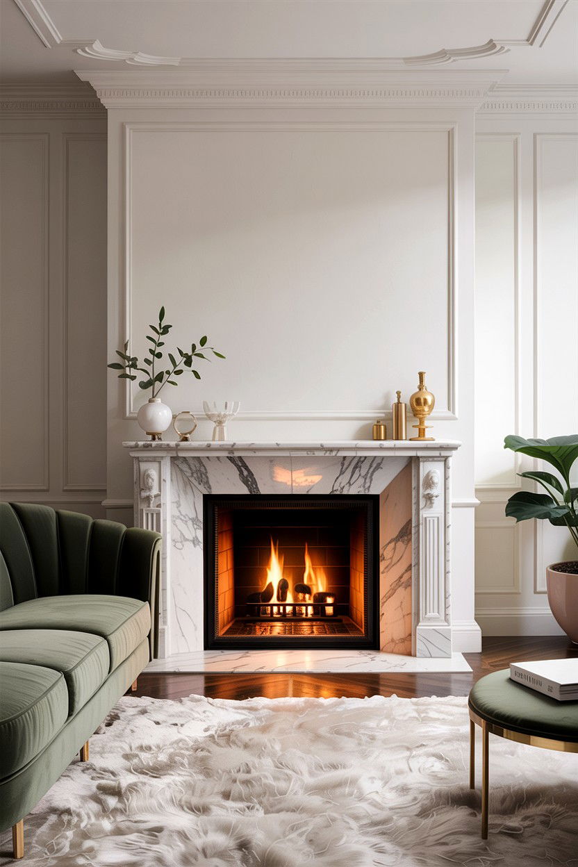 White Marble Fireplace - 30 living room fireplace surround ideas