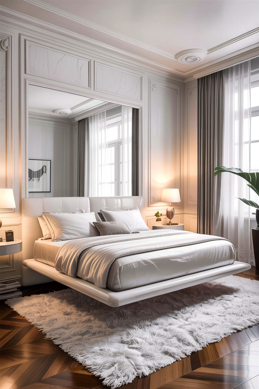 White Modern Floating Bed - 30 bedroom floating bed ideas