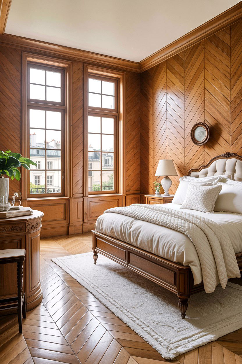 White Oak Herringbone - 30 bedroom flooring ideas