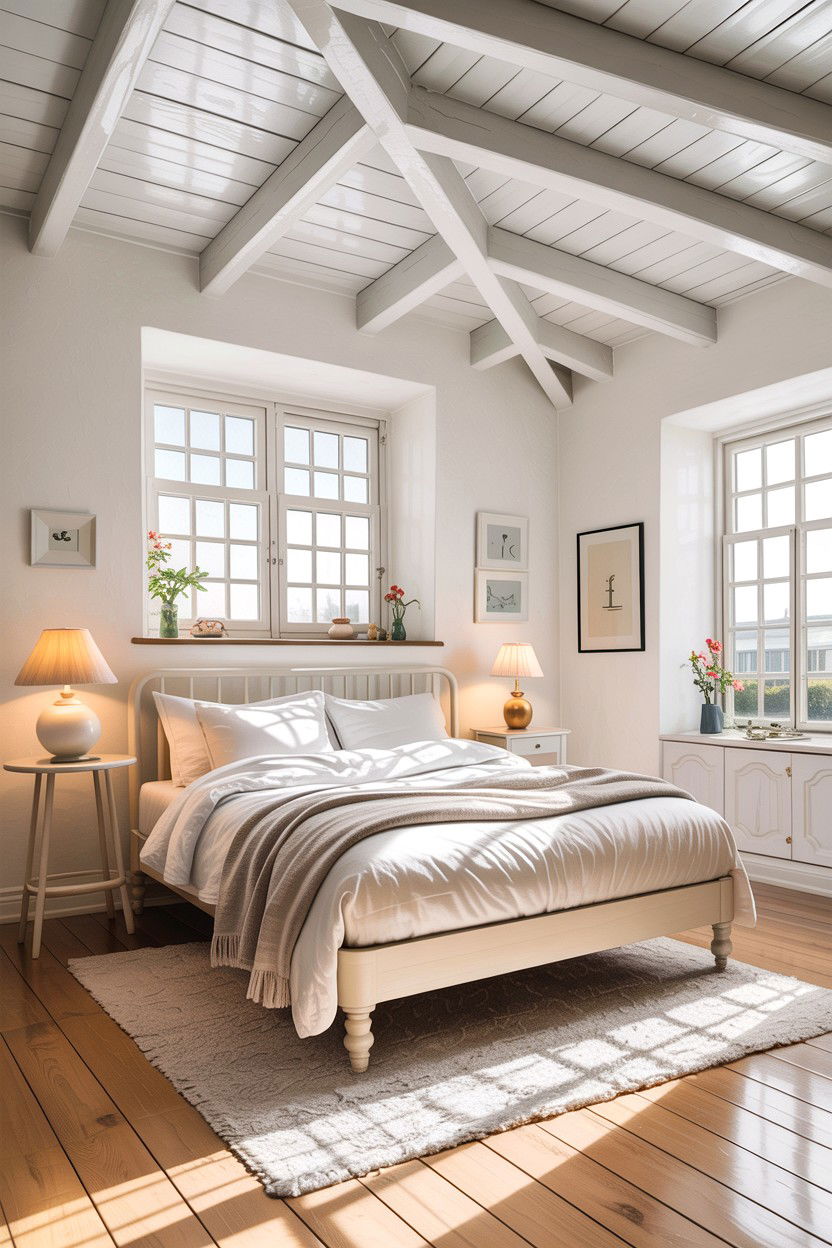 White Painted Ceiling Beam - 30 exposed beam bedroom ideas