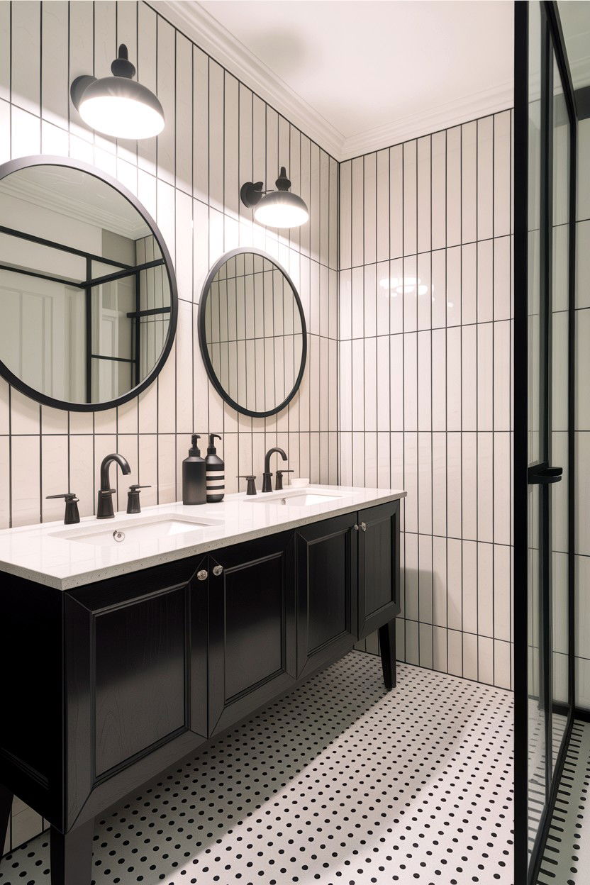 White Picket Tile Black Grout - 30 contrasting grout bathroom ideas