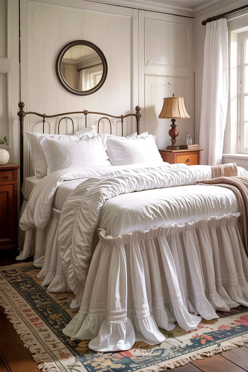 White Ruffled Bed Skirt - 30 bedroom dust ruffles