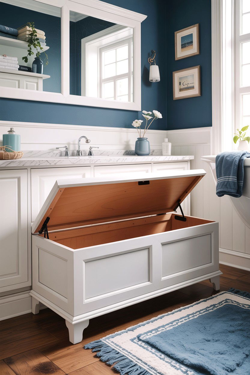 White Shaker Storage Bench - 30 bathroom bench ideas