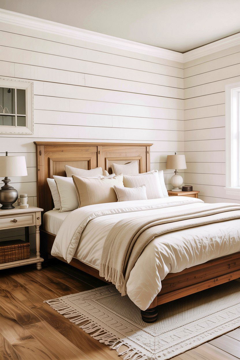 White Shiplap Walls - 30 fixer upper bedroom ideas